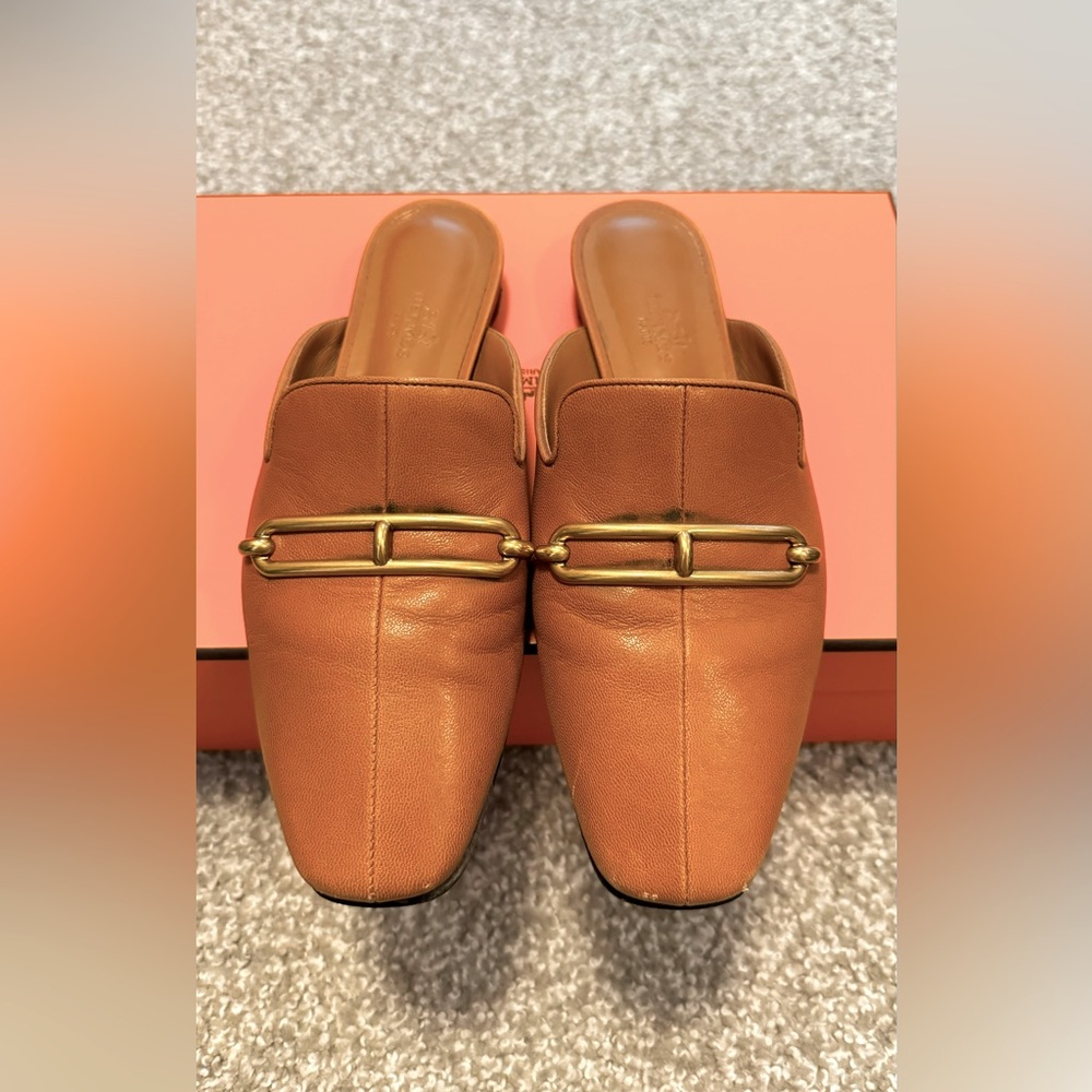 Hermes Leather Mules Gold Color Size 36